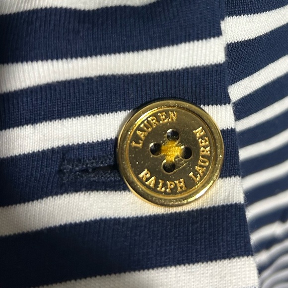 Lauren Ralph Lauren LRL Navy Striped Cotton Blazer Size XL Gold Button Details - Picture 3 of 12